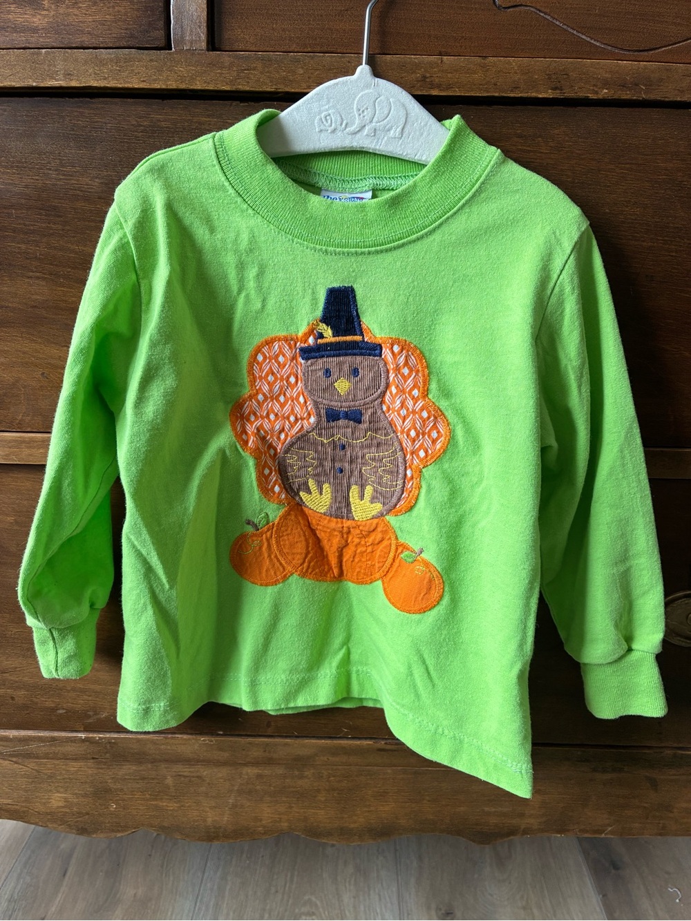 Kids Lime Green Long Sleeve Top with Turkey Applique